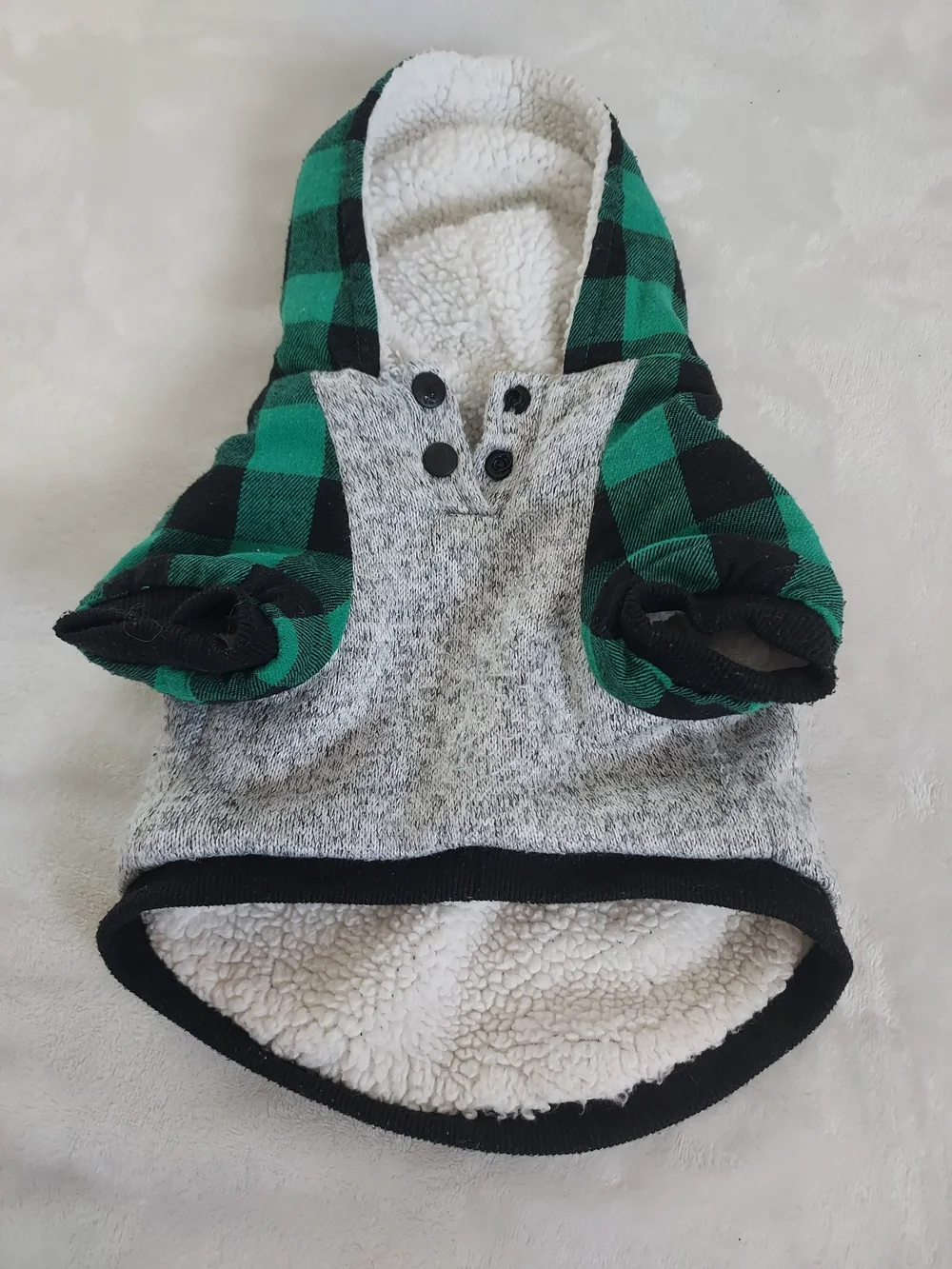 Holiday Sherpa Plaid Truck Dog Hoodie Jacket Green/Black Christmas Small